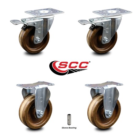 Service Caster 4 Inch High Temp Phenolic Swivel Top Plate Caster Lock Brakes 2 Rigid SCC, 2PK SCC-TTL20S414-PHSHT-2-R-2